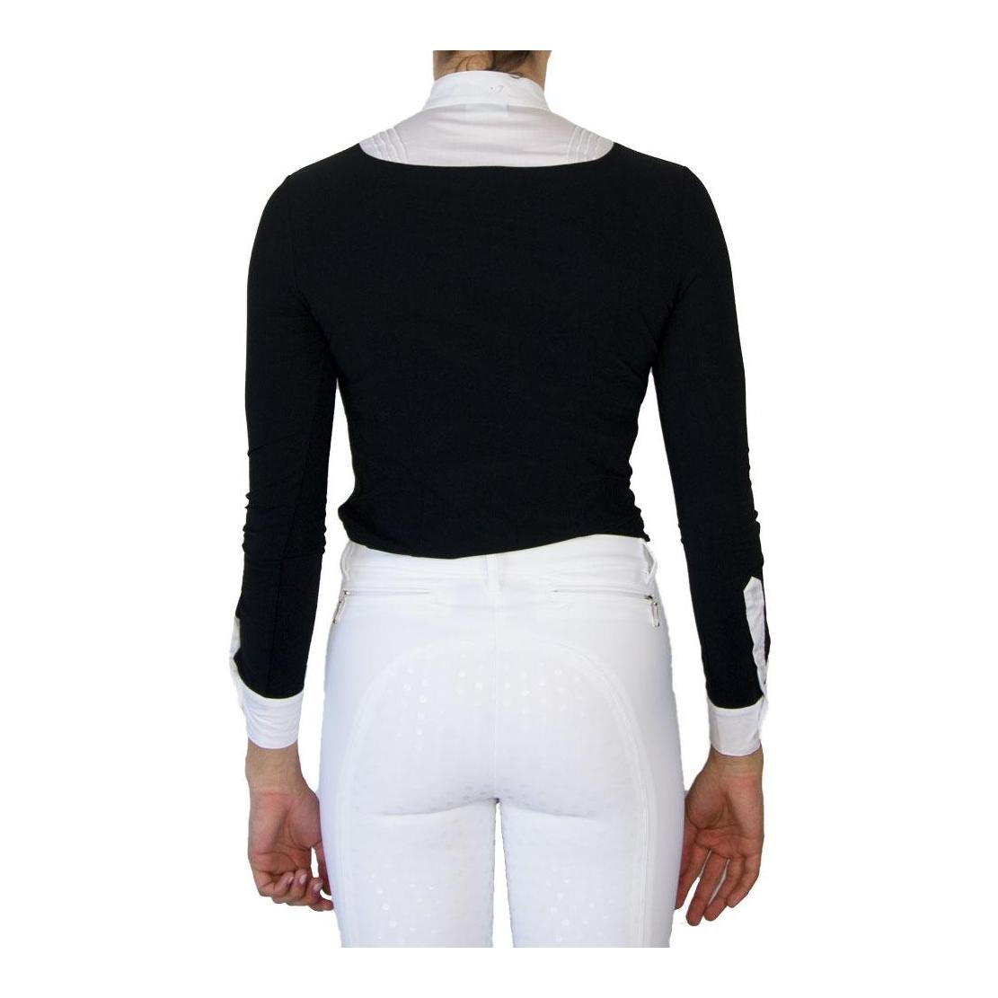 Turniershirt Langarm Bavero Damen - schwarz/weiss