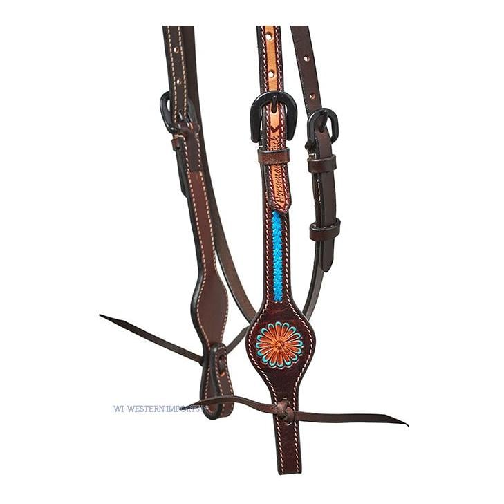 Western Imports Westernzaum türkis mit Blumen