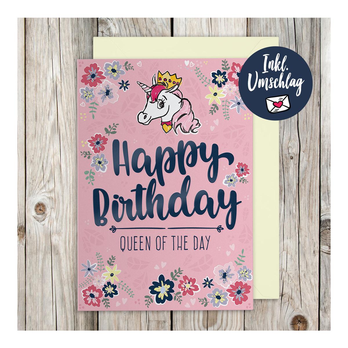 Soulhorse Grusskarte "Happy Birthday Queen" - Rosa -
