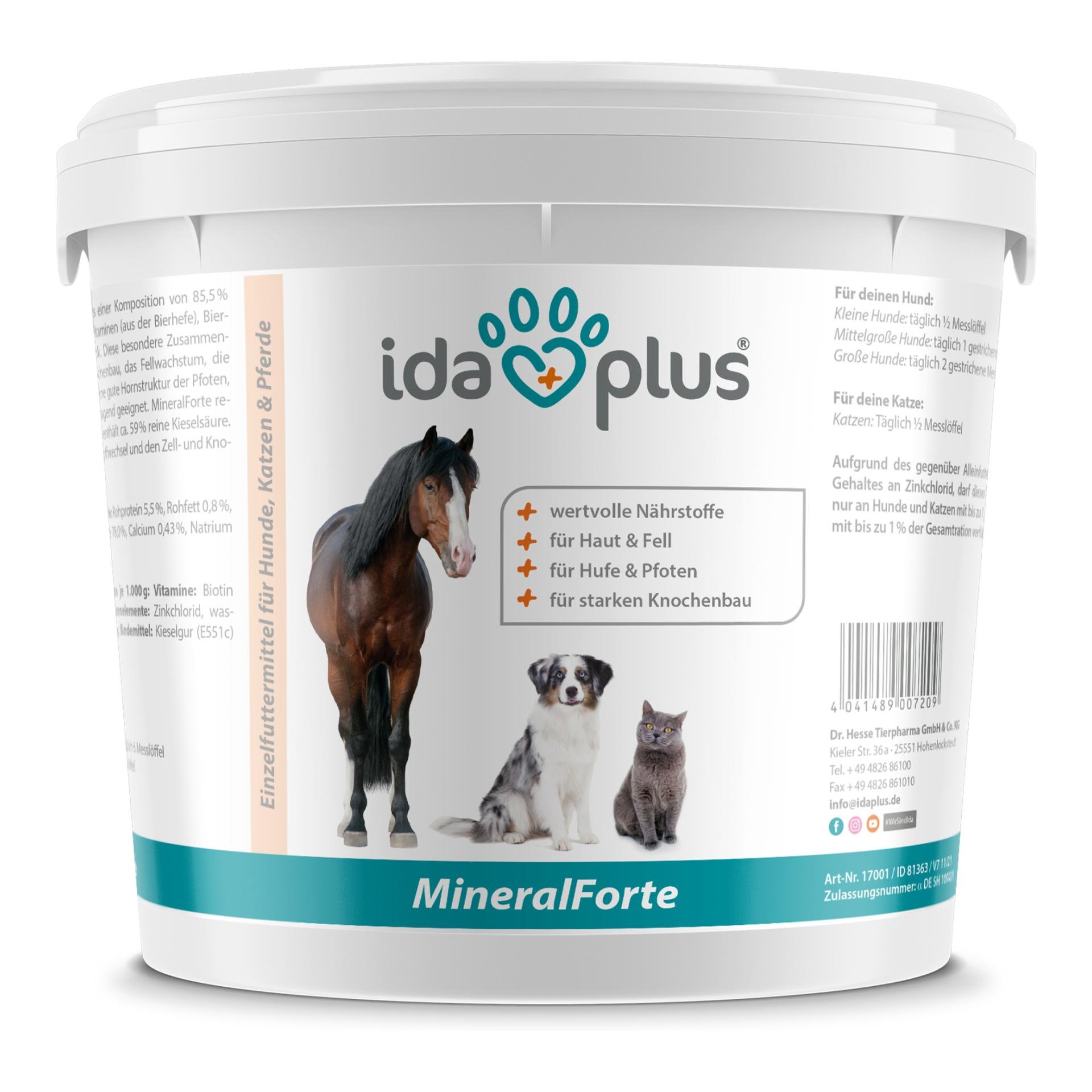 IdaPlus Mineral Forte - wichtige Mineralien & Vitamine für Abwehrkräfte, Haut & Fell - Weiss -