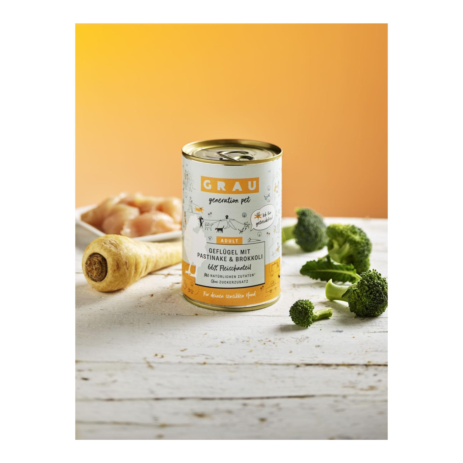 Nourriture humide Volaille avec panais et brocoli Nourriture humide Volaille avec panais et brocoli