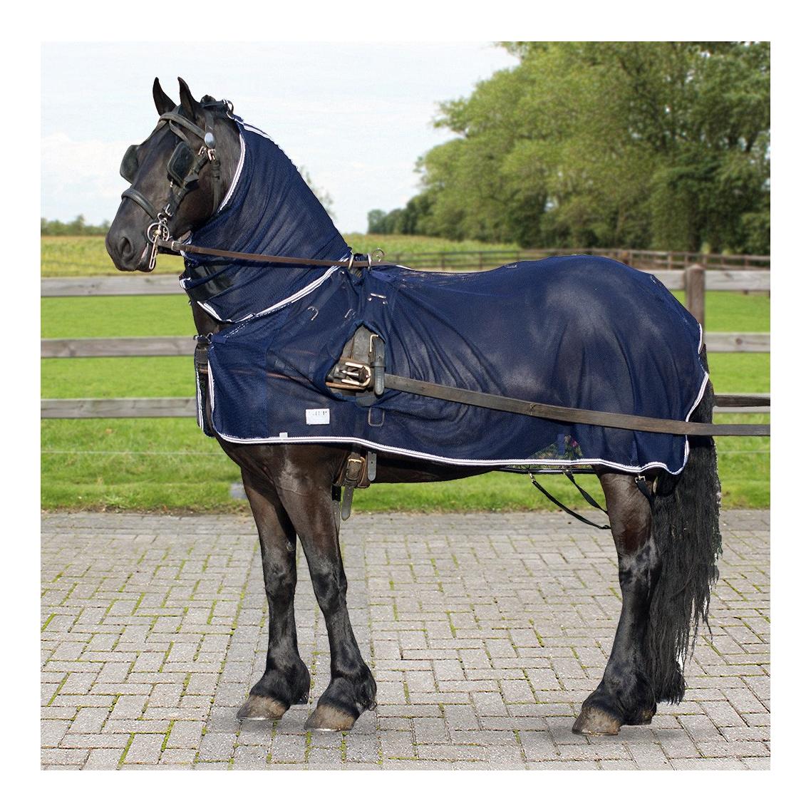 Couverture anti-mouches pour harnais avec couvre-cou - bleu