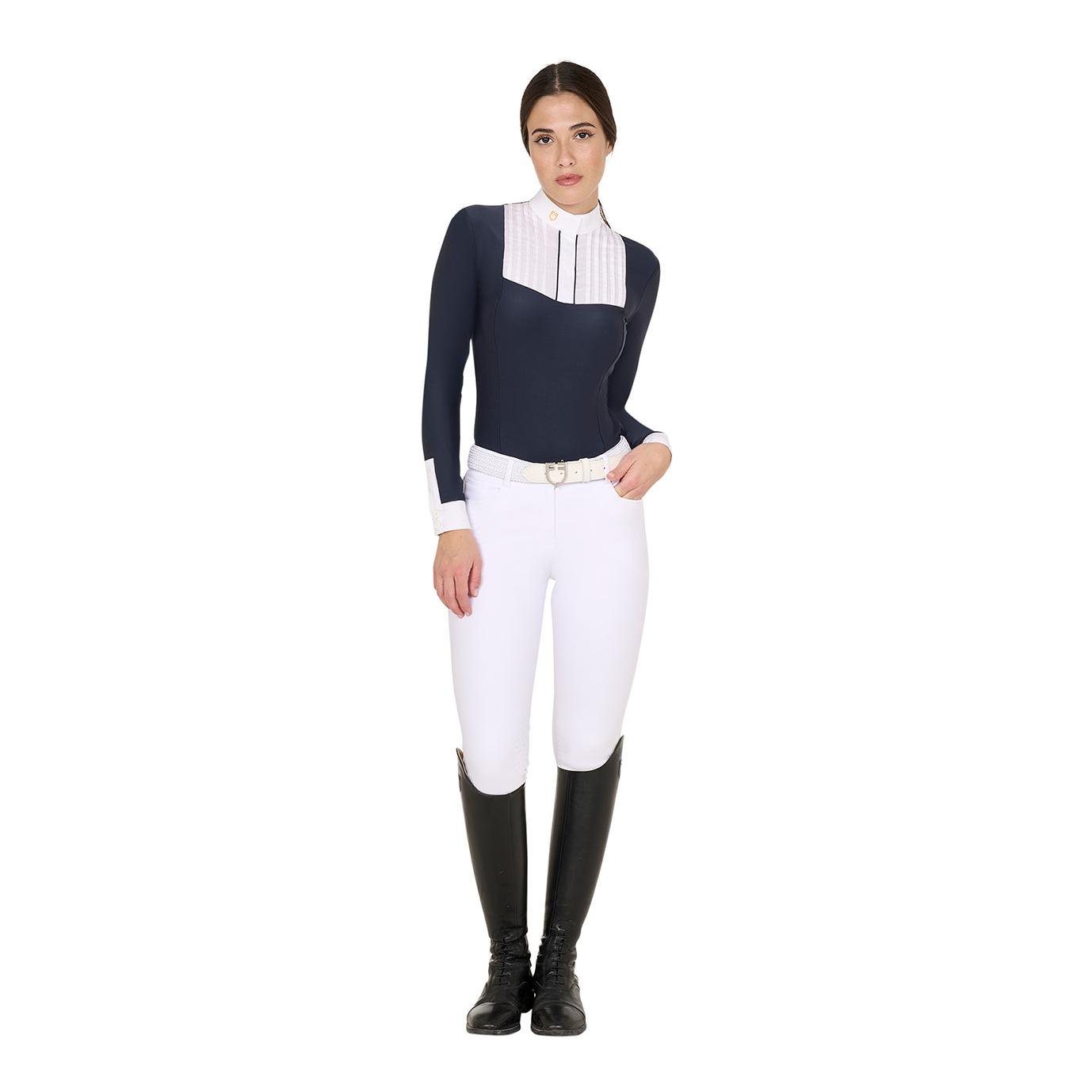 Turniershirt Plisee Langarm Damen