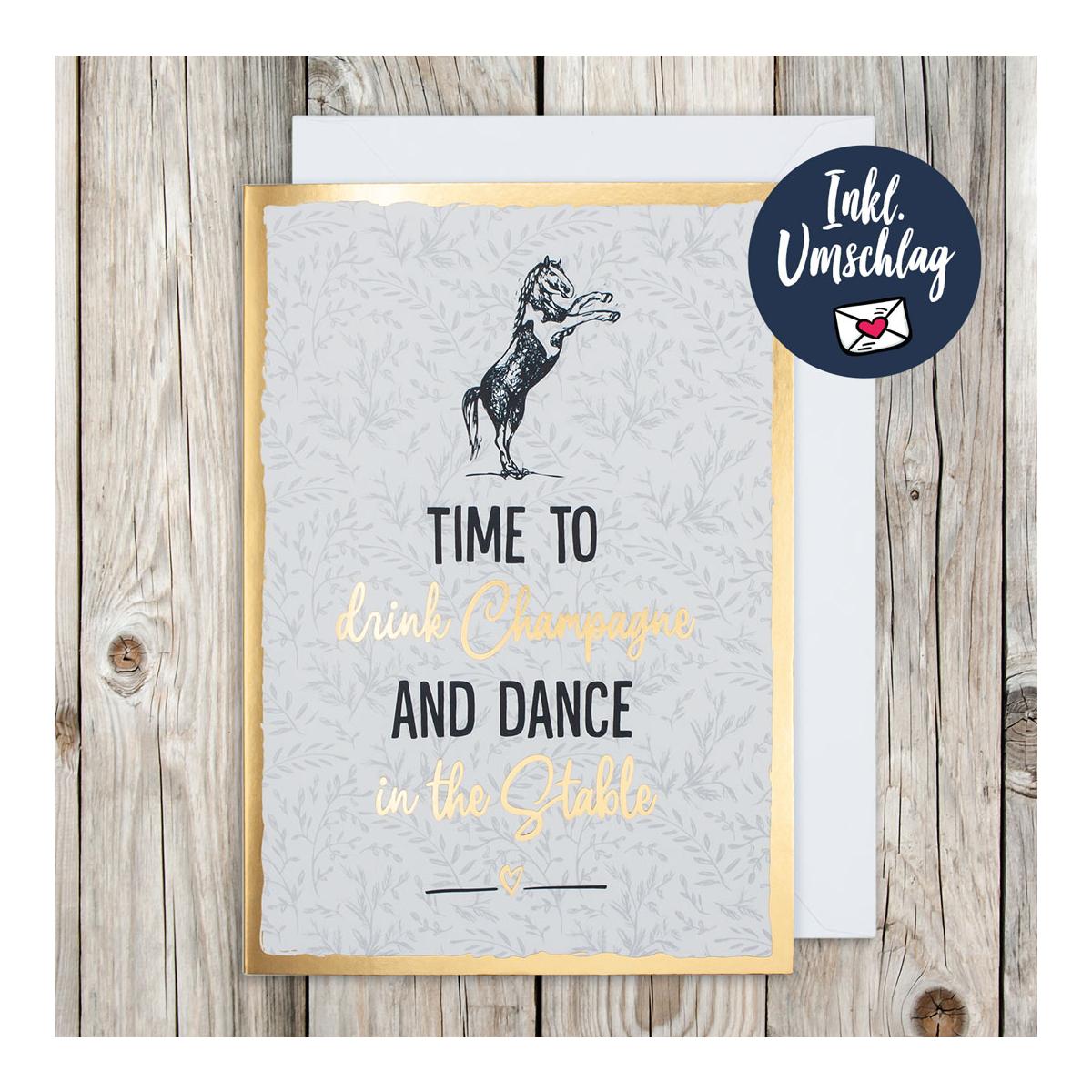 Soulhorse Grusskarte "Drink Champagne" - Grau/Gold -