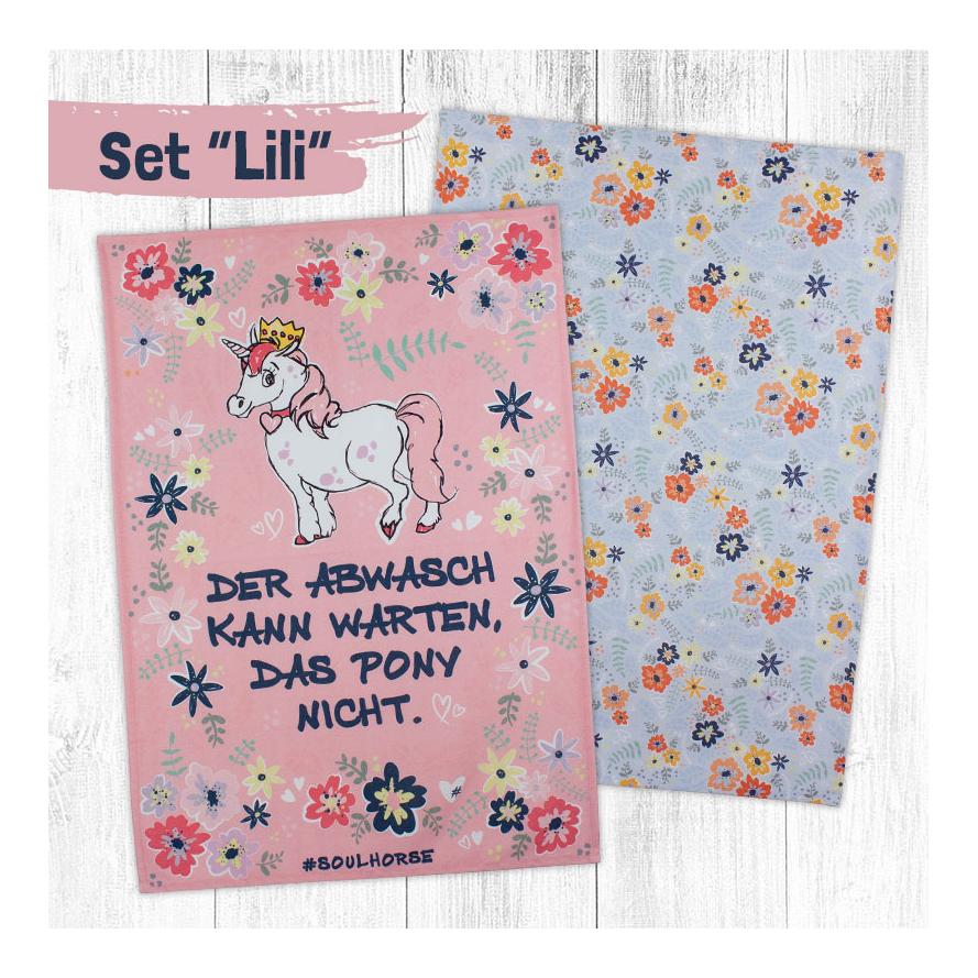 Soulhorse Handtuch 2er Set “Comic Flowers” - Lili Rosa/Hellblau -  Farbe: Lili Rosa/Hellblau, Inhalt: Set