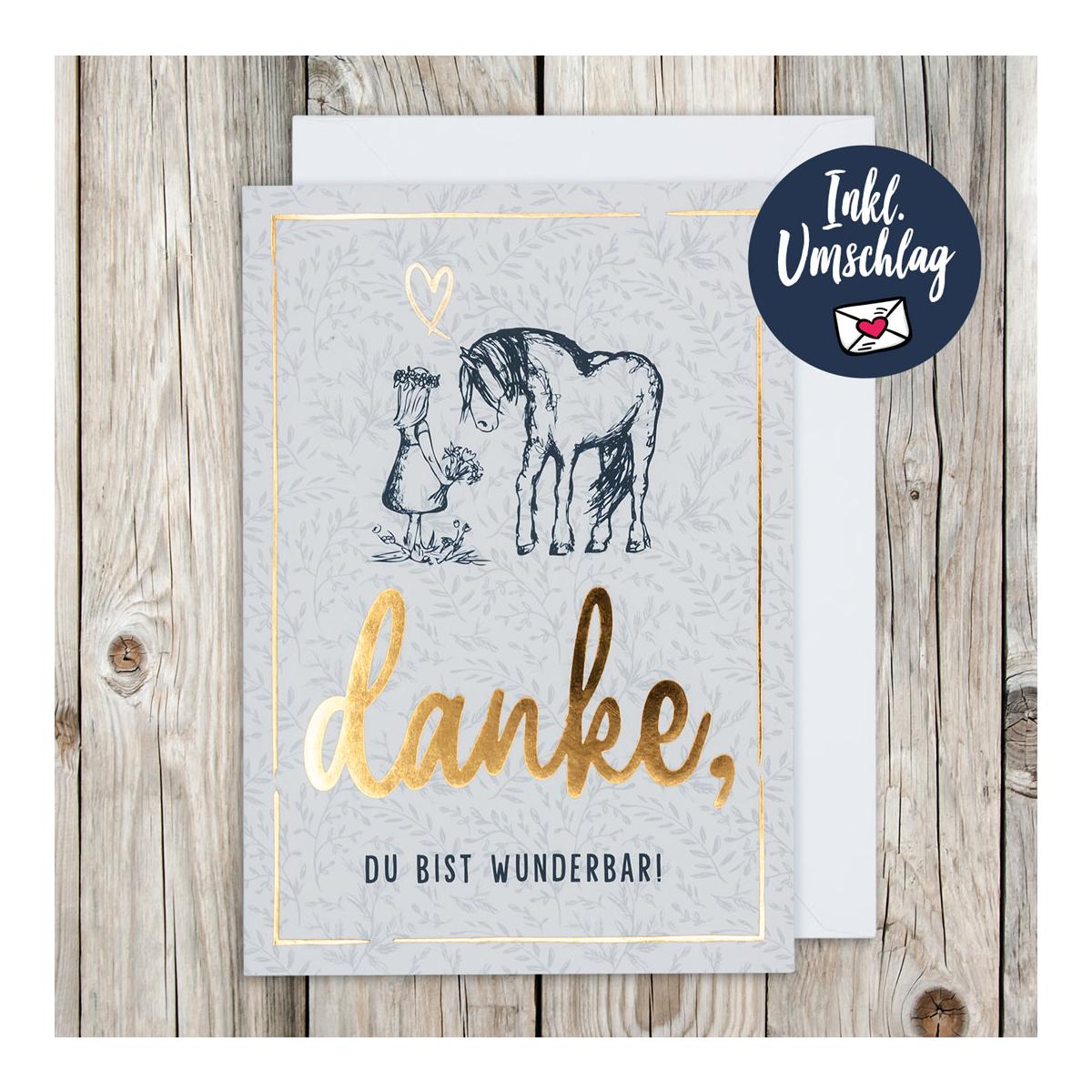 Soulhorse Grusskarte "Danke" - Grau/Gold -