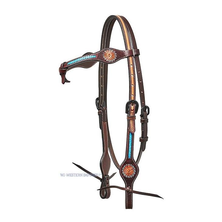 Westernzaum türkis mit Blumen