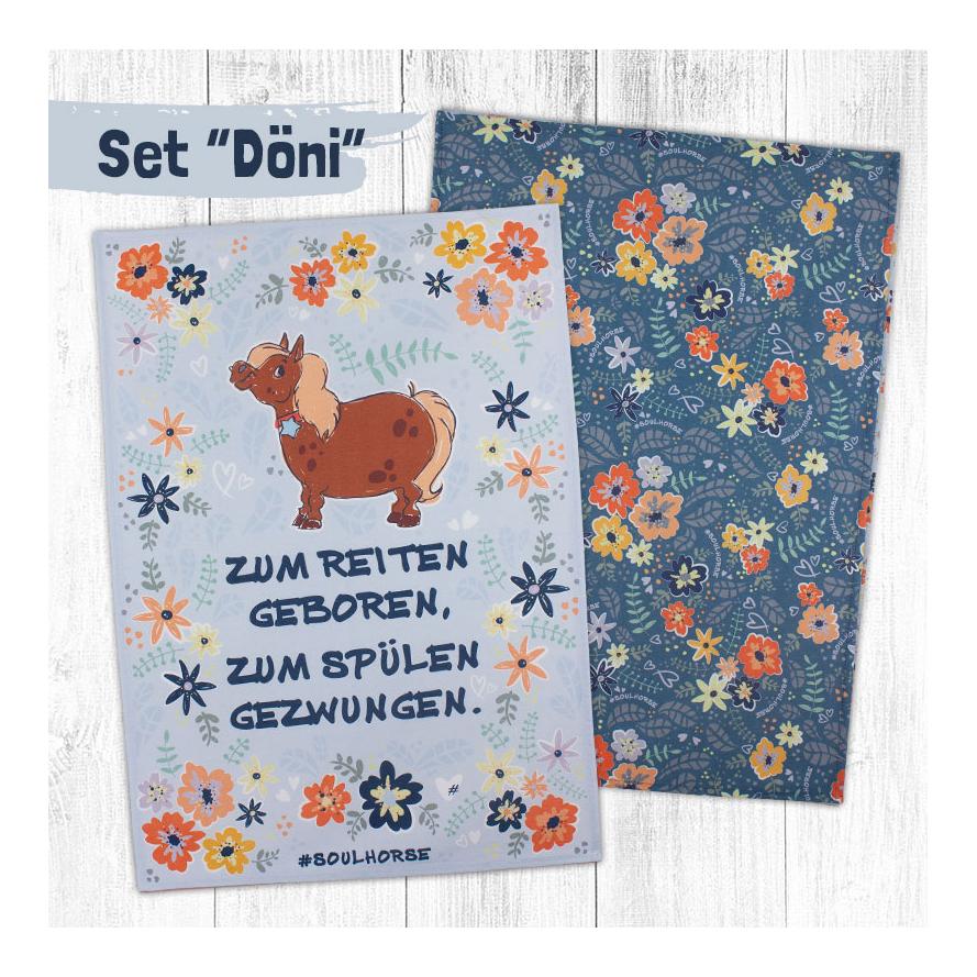 Soulhorse Handtuch 2er Set “Comic Flowers” - Döni Hellblau/Dunkelblau -  Inhalt: Set, Farbe: Döni Hellblau/Dunkelblau