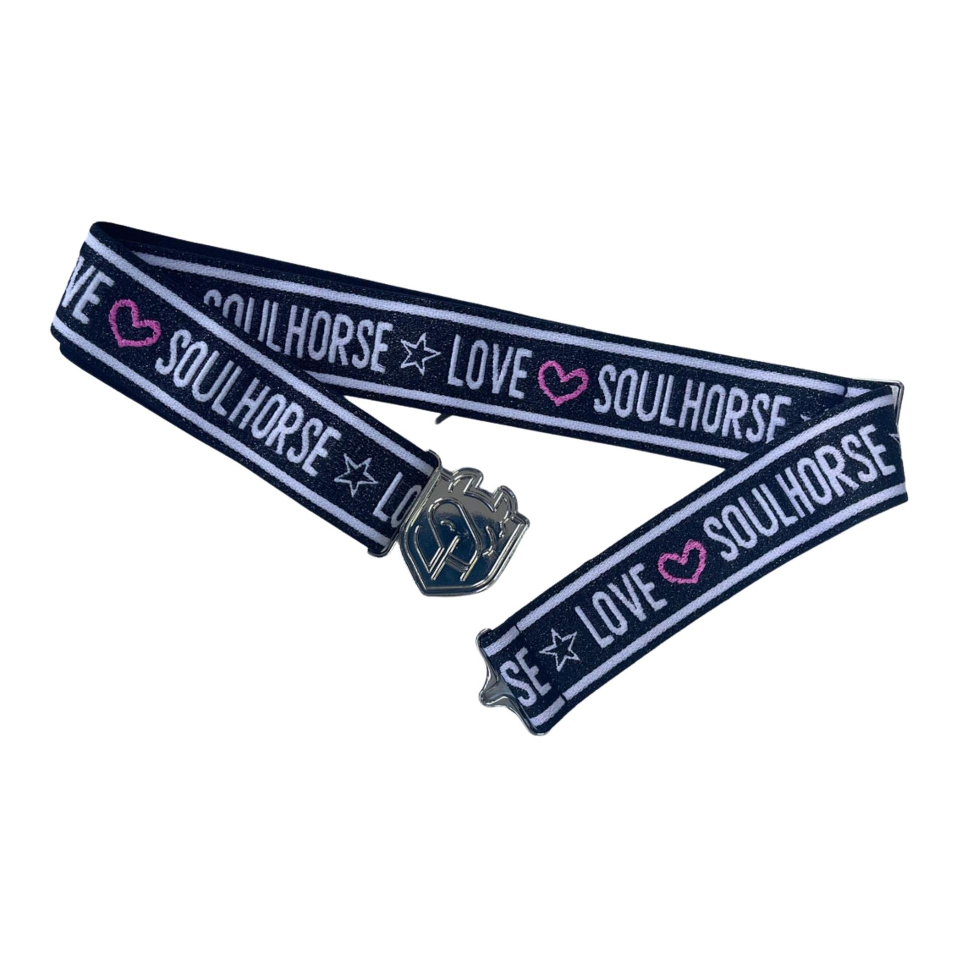 Elastischer Gürtel "Love Soulhorse" - Black Glitter -