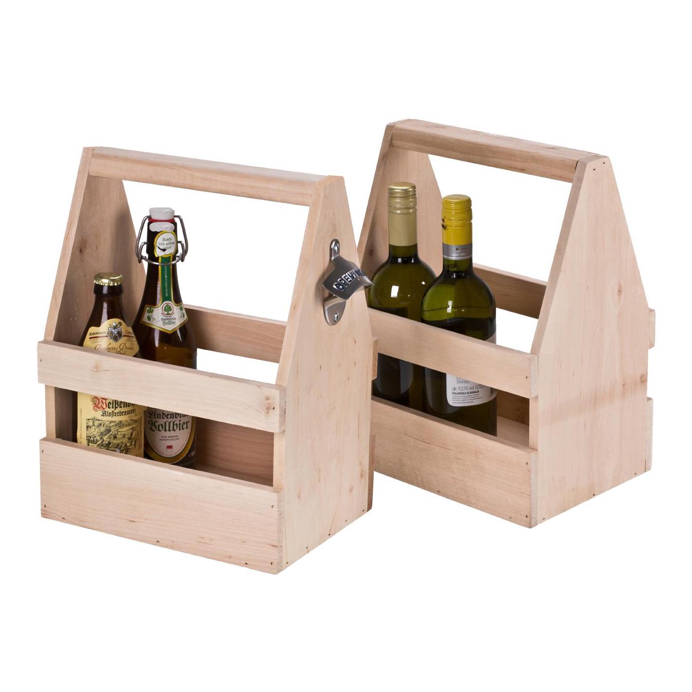 Flaschenträger aus Holz mit Flaschenöffner Flaschenträger aus Holz mit Flaschenöffner